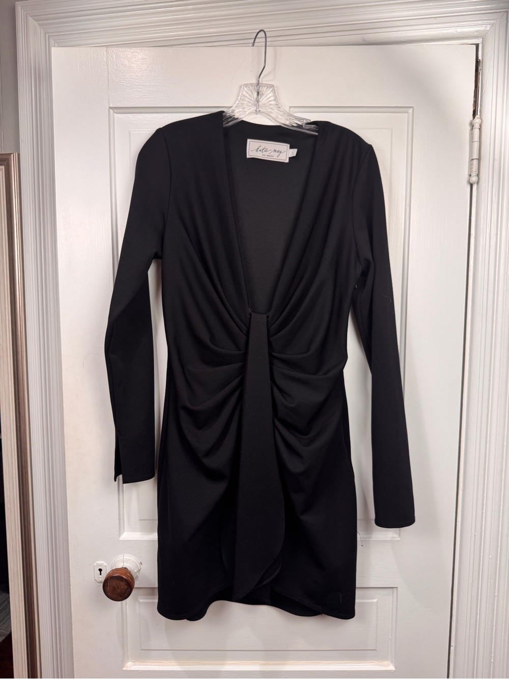 Katie May Black Long-Sleeve Twist-Front Mini Dress